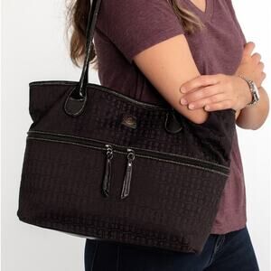 Giani Bernini Black Tote Shoulder Bag w/ Matching Mini Pouch Logo Pattern